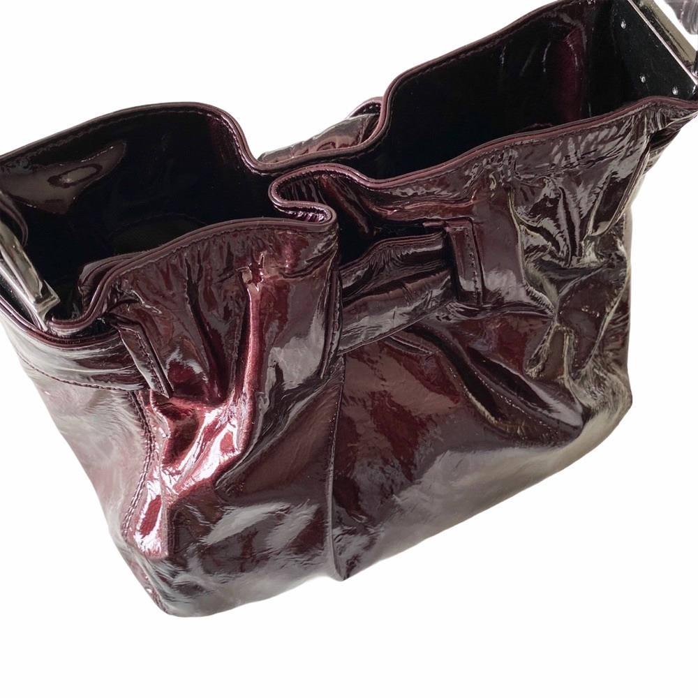 Kooba ❁ Bonnie Patent Leather Mini Bow Top Handle Handbag Bag ❁ Purple Merlot ❁ - Picture 11 of 17